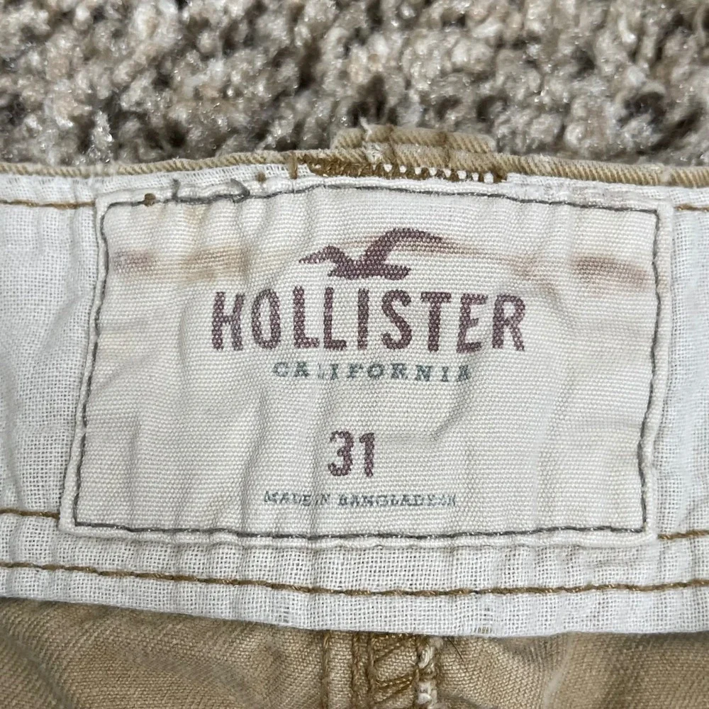 Vintage Hollister Mens Cargo Shorts 31 Khaki Button Fly Y2K Distressed Skater‎